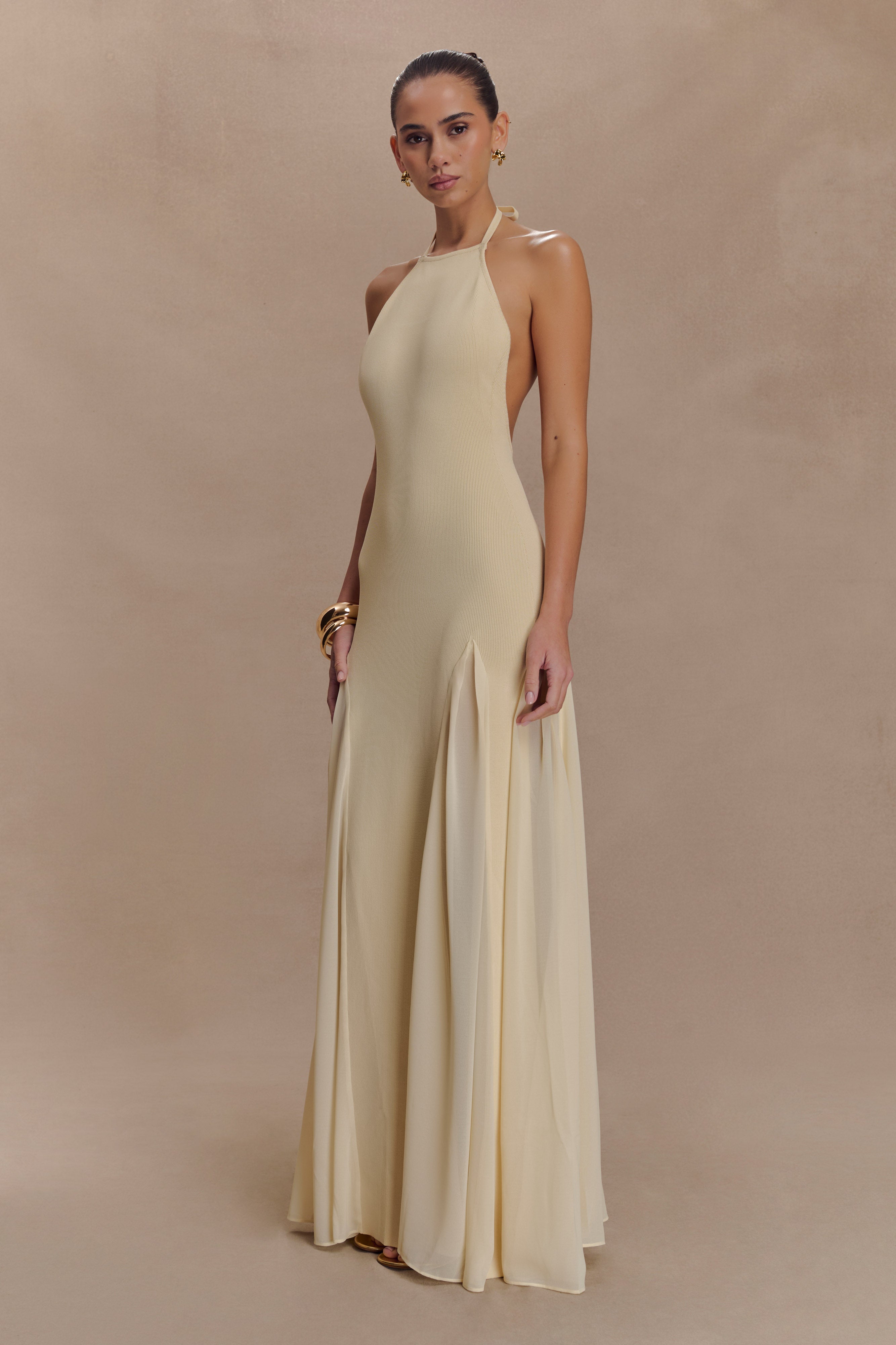 PRESTIGE — Robe longue halter dos nu ivoire