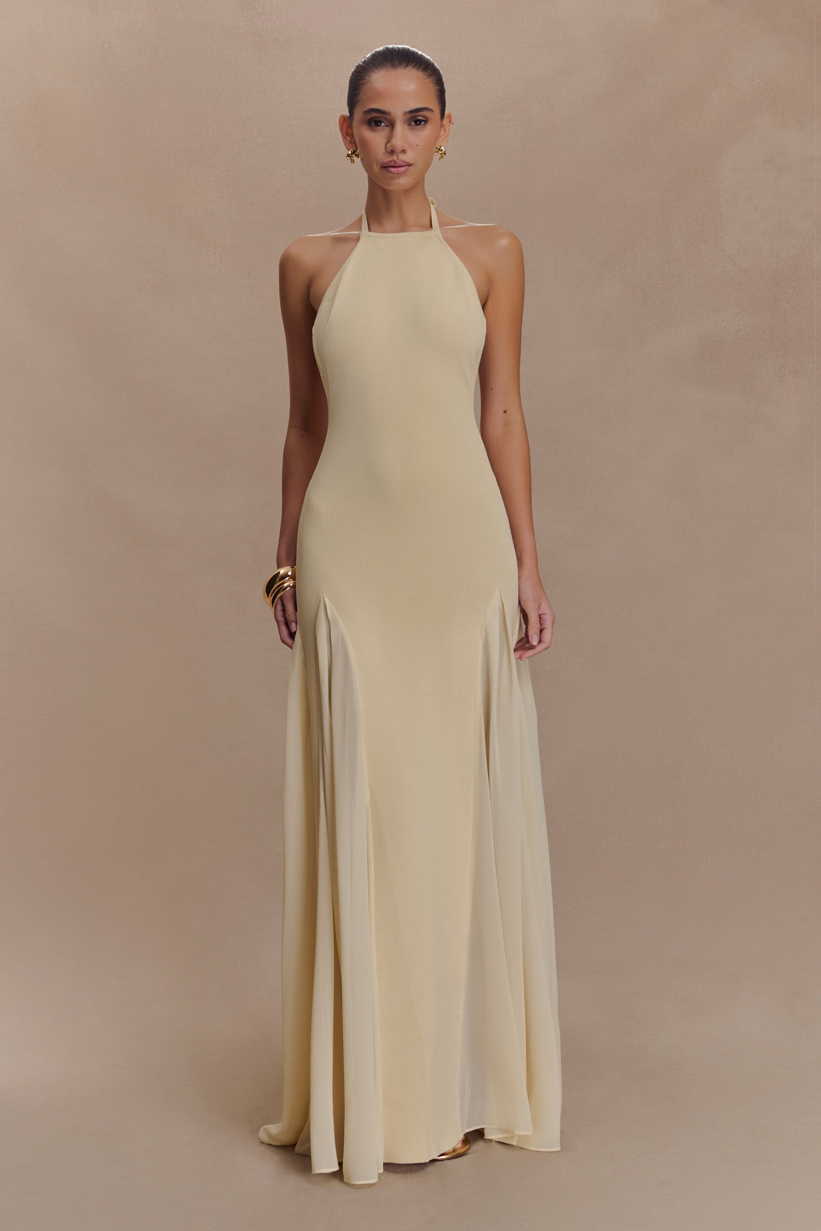 PRESTIGE — Robe longue halter dos nu ivoire