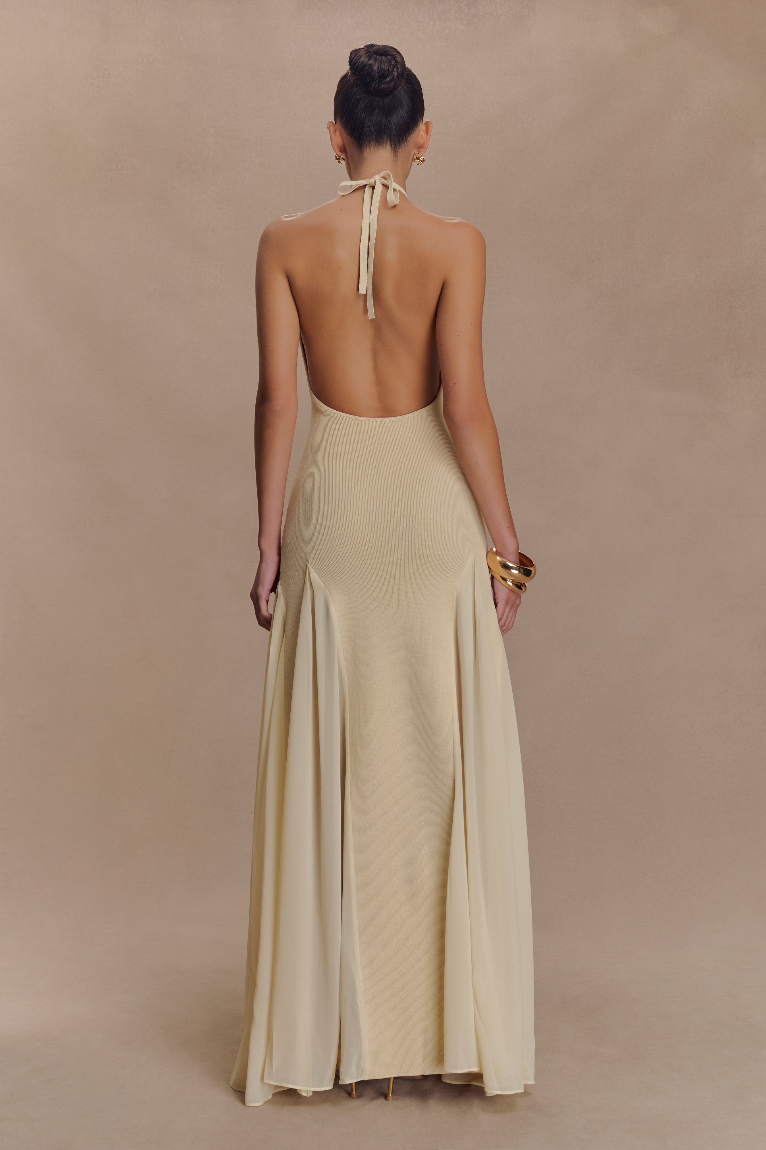 PRESTIGE — Robe longue halter dos nu ivoire