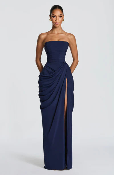 BLUE LAGON — Robe longue bustier drapée fente