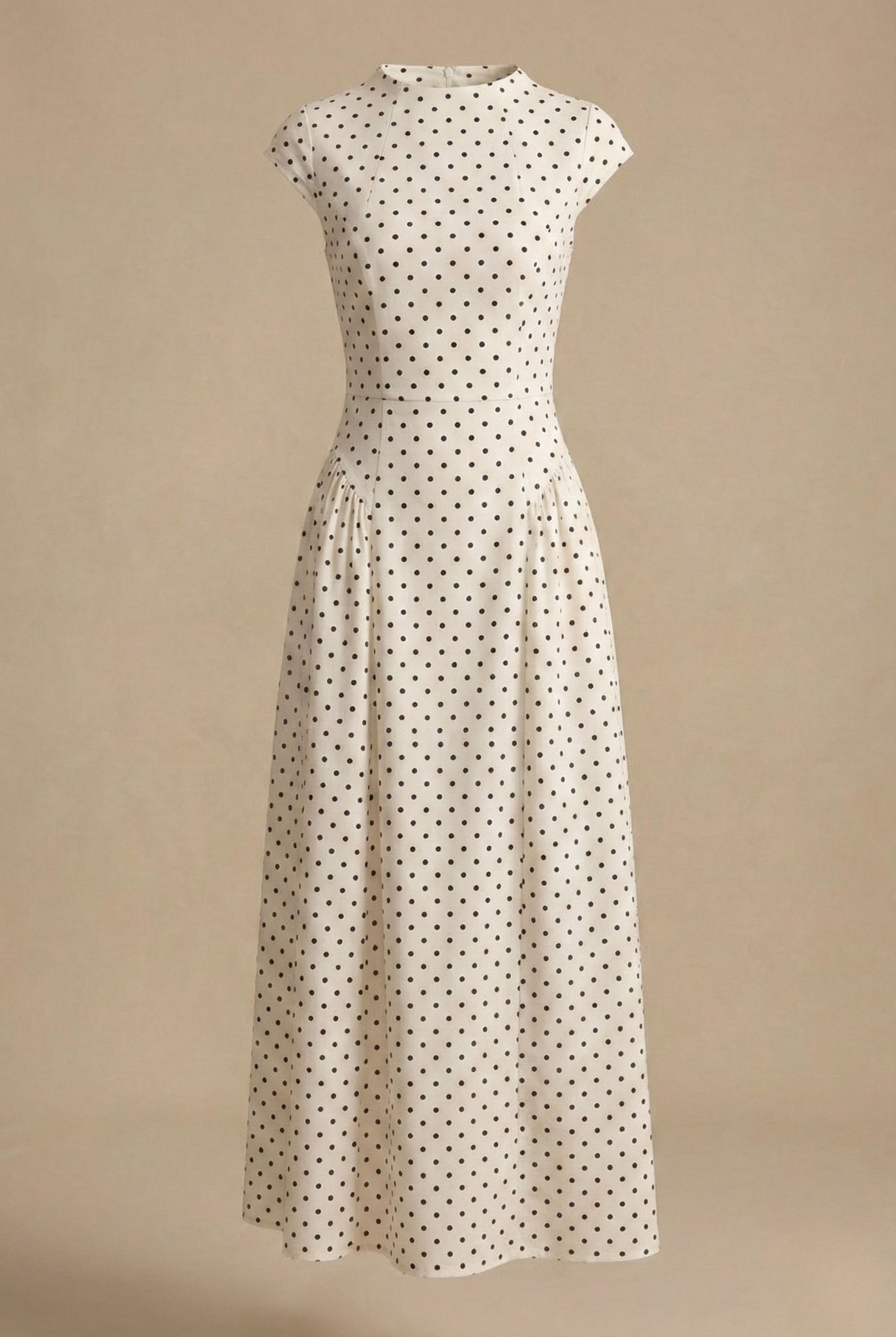 Women’s Polka Dot Maxi Dress with Round Neck and A Line Silhouette Rolenna