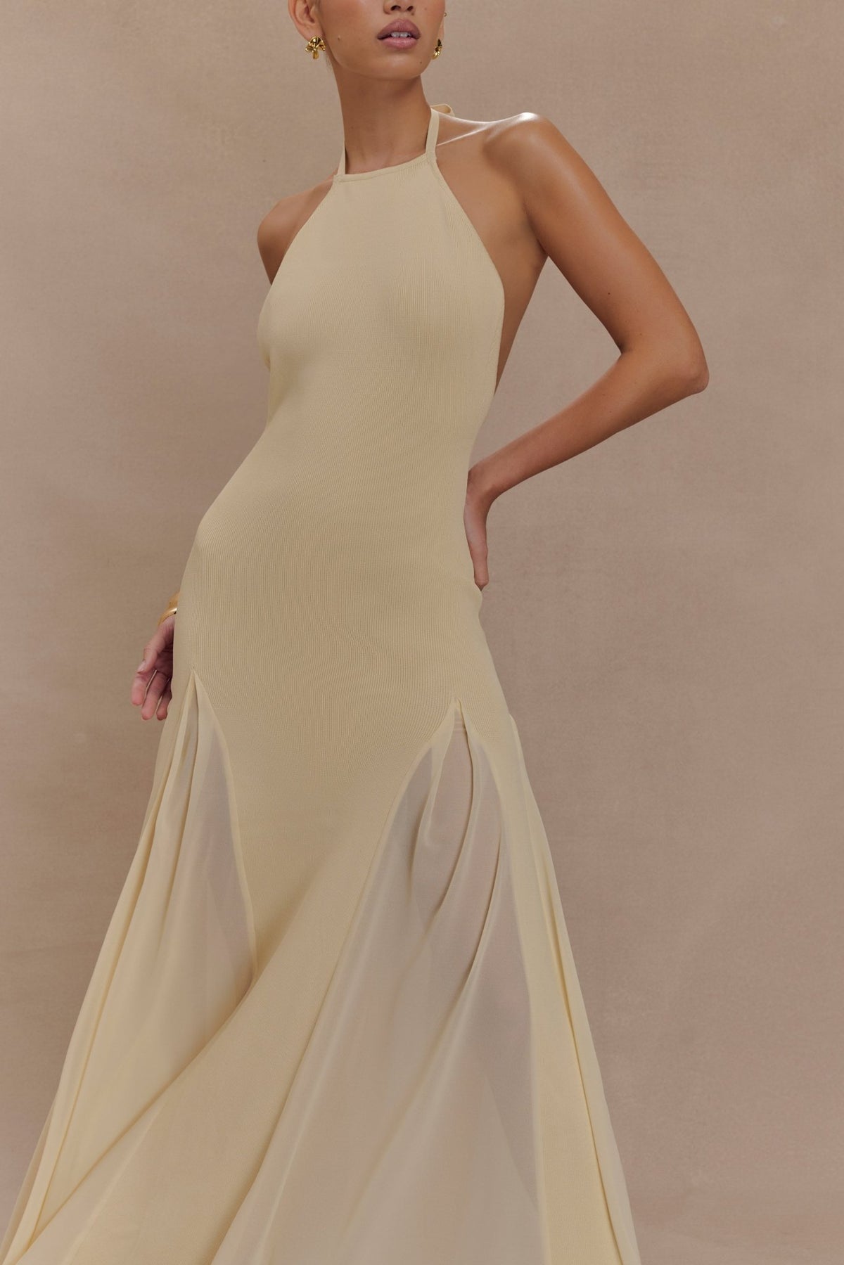 PRESTIGE — Robe longue halter dos nu ivoire - Ivoria